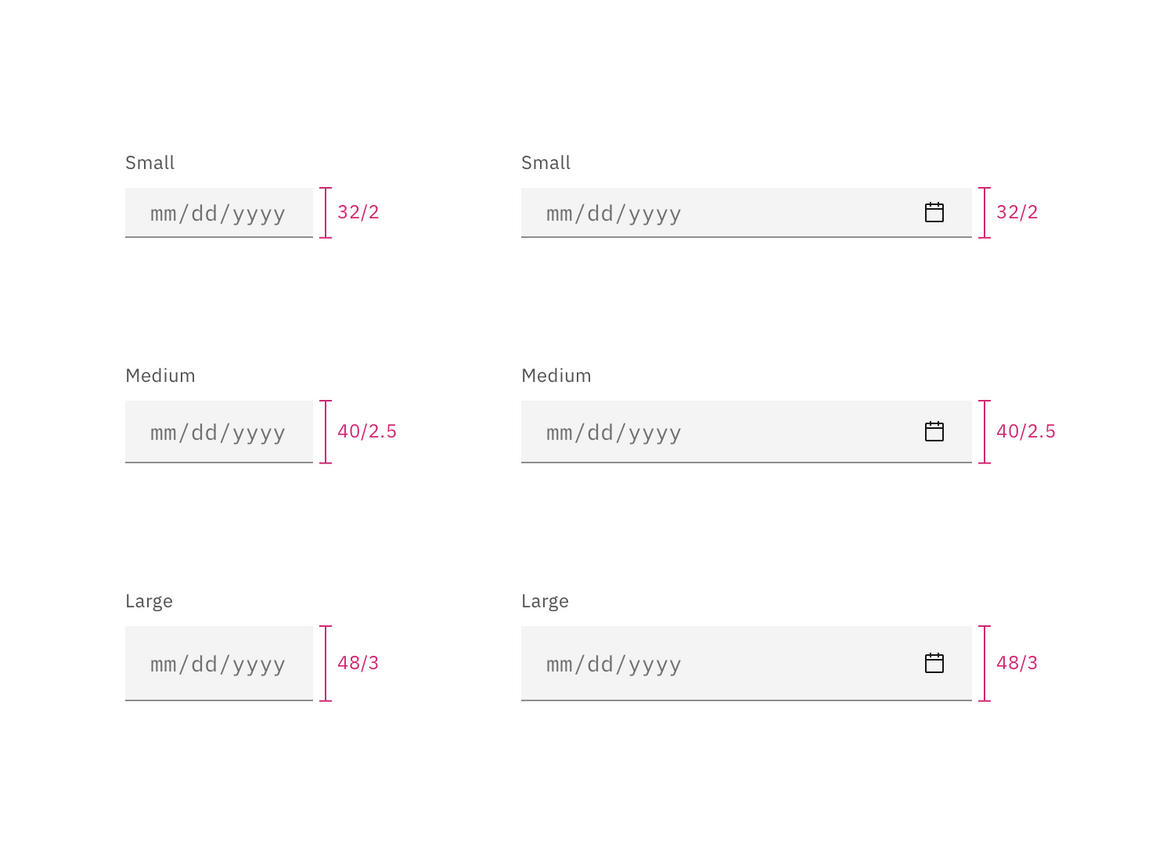 Sizes for simple and single date calendar sizes